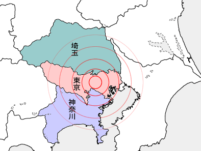 東京、神奈川、埼玉の地図