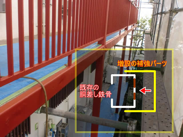 鉄骨補強のための補強パーツ図解