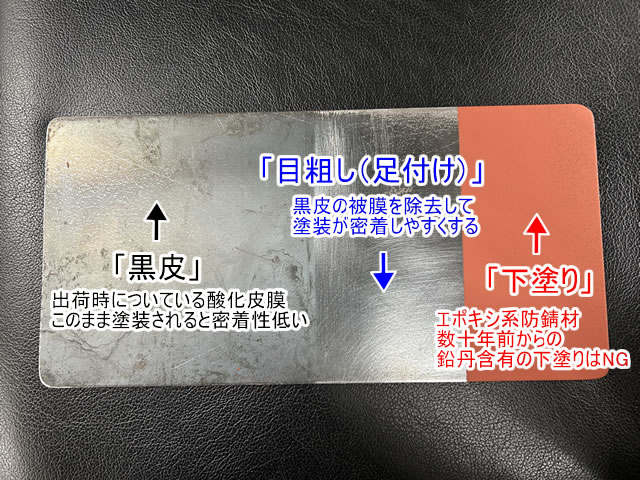 鉄板の黒皮、目粗し足付のサンプル画像